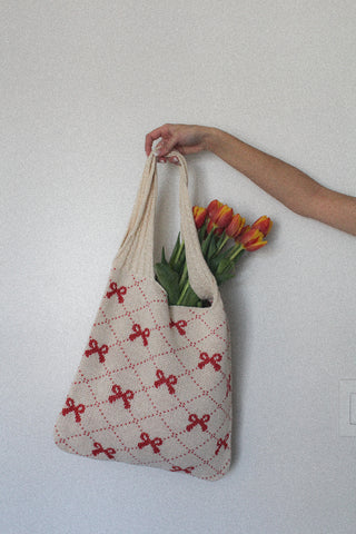 Bow Tote Bag (Red/Ivory)