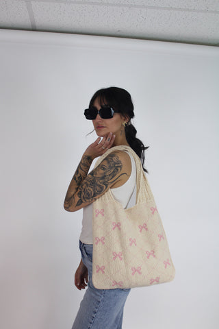 Bow Tote Bag (Pink/Ivory)