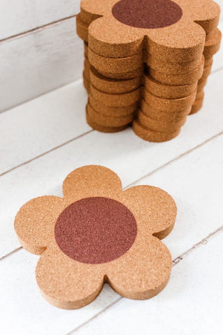 Flower Cork Coasters - Set of 4