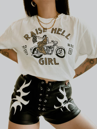 Raise Hell Girl Feminist Moto Graphic Tee