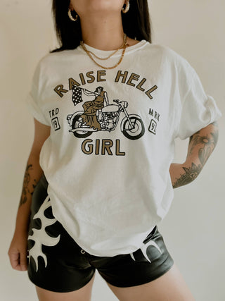 Raise Hell Girl Feminist Moto Graphic Tee