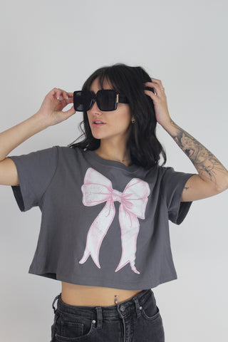 Bow Chic Cropped Graphic Tee